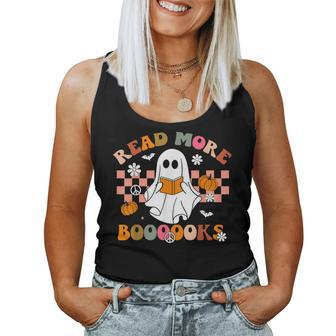 Cute Booooks Ghost Read More Books Teacher Halloween Women Tank Top - Seseable