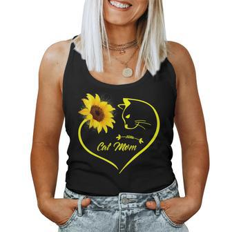 Cute Cat Mom Sunflower Heart Love Mothers Day Gift Cat Lover Women Tank Top Basic Casual Daily Weekend Graphic - Thegiftio UK