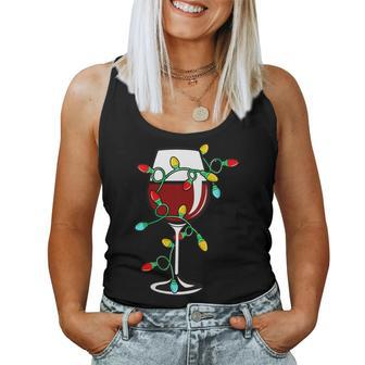 Cute Christmas Wine Glass Christmas Tree Lights Women Tank Top | Mazezy