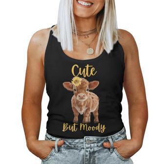 Cute Cow-Moody Cow Lovers Farm Cowgirl Baby Cow An Sunflower Women Tank Top - Seseable