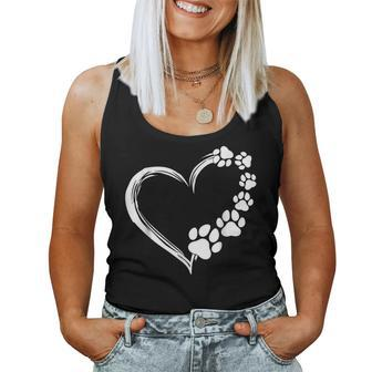 Cute Dog Puppy Dogs Paw Print Heart Dog Mom Women Tank Top - Monsterry CA