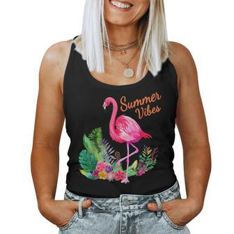 Cute Flamingo Aloha Tropical Flower Watercolor Summer Vibes Women Tank Top | Mazezy