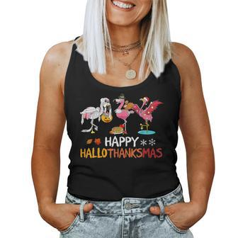Cute Flamingo Hallothanksmas Happy Halloween Thanksgiving Women Tank Top - Seseable