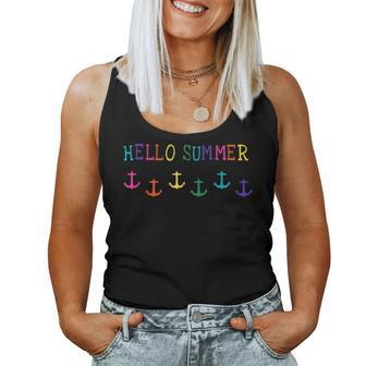 Cute Hello Summer Vacay Vacation Rainbow Anchor Women Tank Top | Mazezy