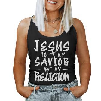 Cute Jesus Is My Savior Not My Religion Cross Faith Quote Faith Women Tank Top | Mazezy