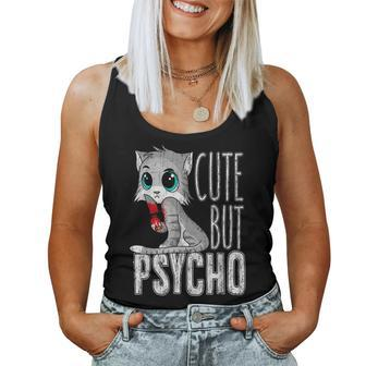 Cute But Psycho Kitty Cat Humor Wife Mom Horror Goth Women Tank Top | Mazezy