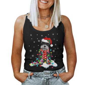 Cute Schnauzer Christmas Lights With Santa Hat Dog Dad Mom Women Tank Top - Thegiftio UK