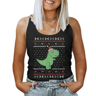 Cute T-Rex Dinosaur Ugly Christmas Sweater Style Women Tank Top | Mazezy CA