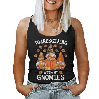 Cute Thanksgiving With My Gnomies Autumn Gnome Fall Leaves Women Tank Top - Seseable