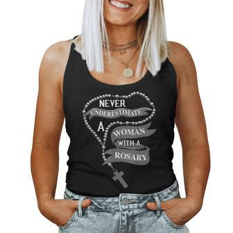 Cute Never Underestimate A With A Rosary Women Tank Top - Seseable