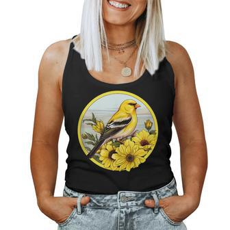 Cute Yellow Goldfinch Floral American Goldfinch Women Tank Top | Mazezy