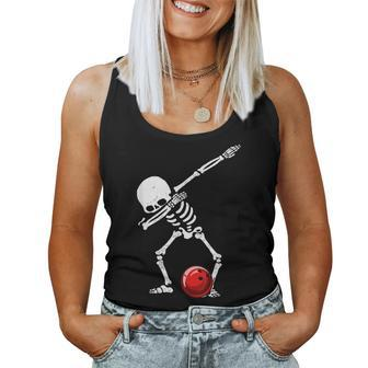 Dabbing Bowling Skeleton Bowler Women Tank Top | Mazezy
