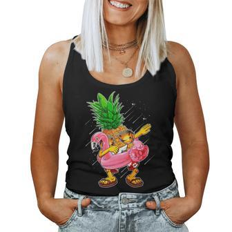 Dabbing Pineapple & Flamingo Float Summer Vibes Pool Party Women Tank Top | Mazezy