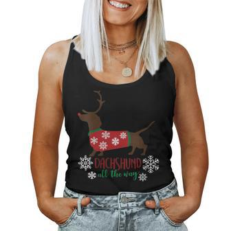 Dachshund All The Way Ugly Christmas Sweater Women Tank Top | Mazezy