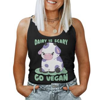 Dairy Is Scary Go Vegan Cow Lovers Hilarious Vegan Parody Women Tank Top | Mazezy