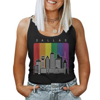 Dallas Texas City Skyline Lgbt Rainbow Flag Gay Pride Women Tank Top | Mazezy