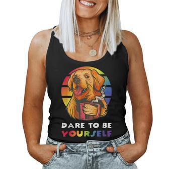 Dare To Be Yourself Gay Pride Vintage Rainbow Lgbt Dog Women Tank Top | Mazezy