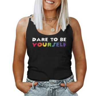 Dare To Be Yourself Gay Pride Vintage Rainbow Lgbt Quote Women Tank Top | Mazezy