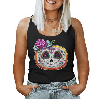 Day Of The Dead Pumpkin Dia De Los Muertos Skull Women Women Tank Top | Mazezy CA