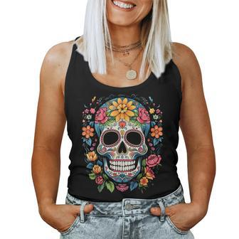 De Los Muertos Day Of The Dead Sugar Skull Halloween Women Tank Top - Seseable