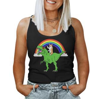 Dinosaur T-Rex Corgi Dog Women Tank Top | Mazezy