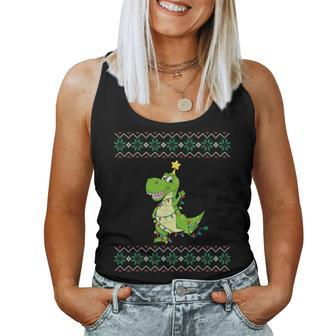 Dinosaur Ugly Sweater Christmas Lights Dinosaur Women Tank Top - Seseable