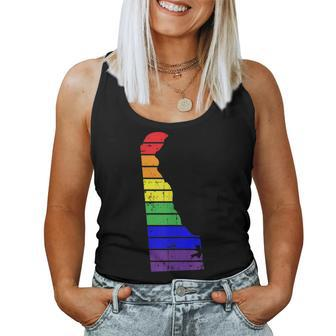 Distressed State Of Delaware Lgbt Rainbow Gay Pride Women Tank Top | Mazezy