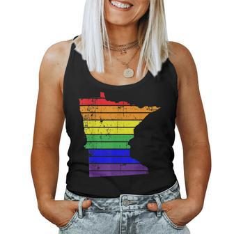 Distressed State Of Minnesota Lgbt Rainbow Gay Pride Women Tank Top | Mazezy