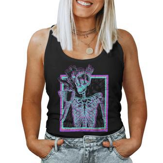 Distressed Synthwave Skeleton Vaporwave Smiling Skull Coffee For Coffee Lovers Women Tank Top | Mazezy
