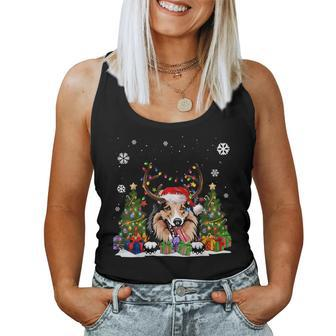 Dog Lover Shetland Sheepdog Santa Hat Ugly Christmas Sweater Women Tank Top - Monsterry