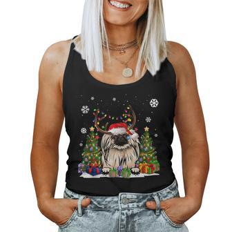 Dog Lovers Cute Pekingese Santa Hat Ugly Christmas Sweater Women Tank Top - Monsterry