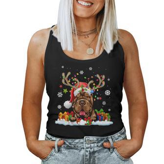 Dog Lovers Cute Shar Pei Santa Hat Ugly Christmas Sweater Women Tank Top - Monsterry