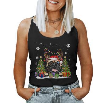 Dog Lovers French Bulldog Santa Hat Ugly Christmas Sweater Women Tank Top - Monsterry