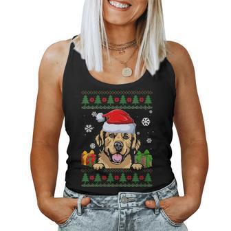 Dog Lovers Golden Retriever Santa Hat Ugly Christmas Sweater Women Tank Top - Monsterry CA