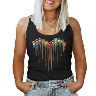 Dog Paws Heart Dog Owner Rainbow Pet Animal Women Tank Top Weekend Graphic - Monsterry CA