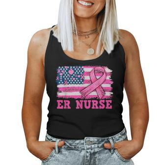 Er Nurse American Cancer Flag Cancer Warrior Pink Ribbon Women Tank Top - Seseable
