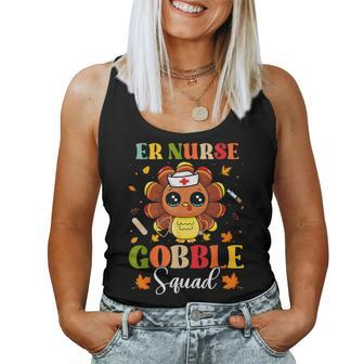 Er Nurse Gobble Squad Cute Turkey Thanksgiving Fall Autumn Women Tank Top | Mazezy