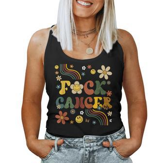 F Ck Cancer Groovy Retro Flower Awareness Against Cancer Women Tank Top - Thegiftio UK