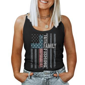 Faith Family Fishing Usa Christian Cross Flag On Back Women Tank Top | Mazezy
