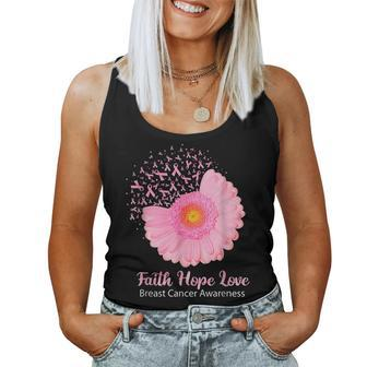 Faith Hope Love Breast Cancer Awareness Flower Pink Women Tank Top | Mazezy