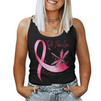 Faith Hope Love Dragonfly Pink Ribbon Breast Cancer Women Tank Top - Seseable