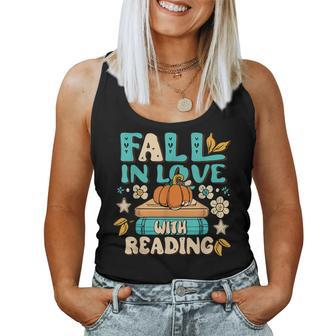 Fall In Love With Reading Book Autumn Pumpkins And Teachers Women Tank Top - Seseable