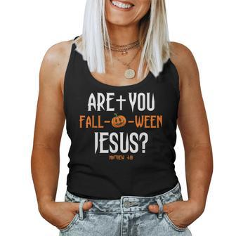 Are You Falloween Jesus Pumpkin Cute Christian Halloween Christian Halloween Women Tank Top | Mazezy