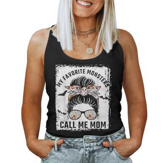 My Favorite Monsters Call Me Mom Messy Bun Mom Halloween Women Tank Top - Seseable
