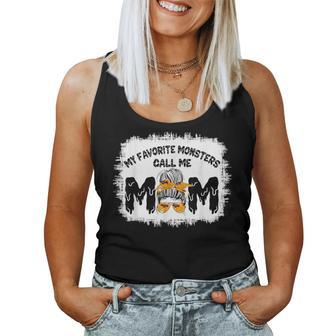 My Favorite Monsters Call Me Mom Messy Bun Happy Halloween Women Tank Top - Monsterry UK