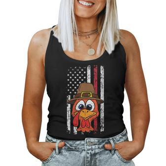 Firefighter American Flag Red Line Thanksgiving Day Turkey Women Tank Top | Mazezy