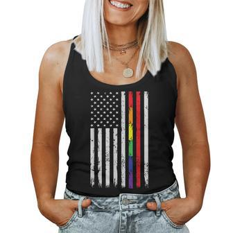 Firefighter Support Gay Pride Thin Red Line Rainbow Flag Women Tank Top | Mazezy
