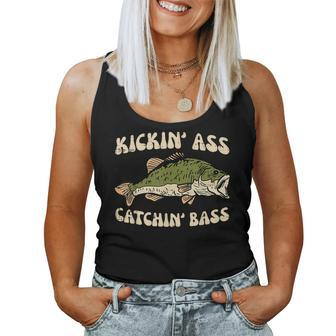 Fishing Kickin Catchin Bass Funny Fisherman Angler Men Women Women Tank Top Weekend Graphic - Thegiftio UK