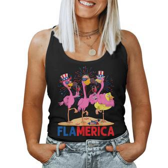 Flamerica Pink Flamingos Wine Glass Indepedence Day Summer Women Tank Top | Mazezy