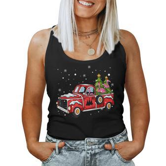 Flamingo Ride Red Truck Pick Up Christmas Tree Vintage Retro Women Tank Top | Mazezy